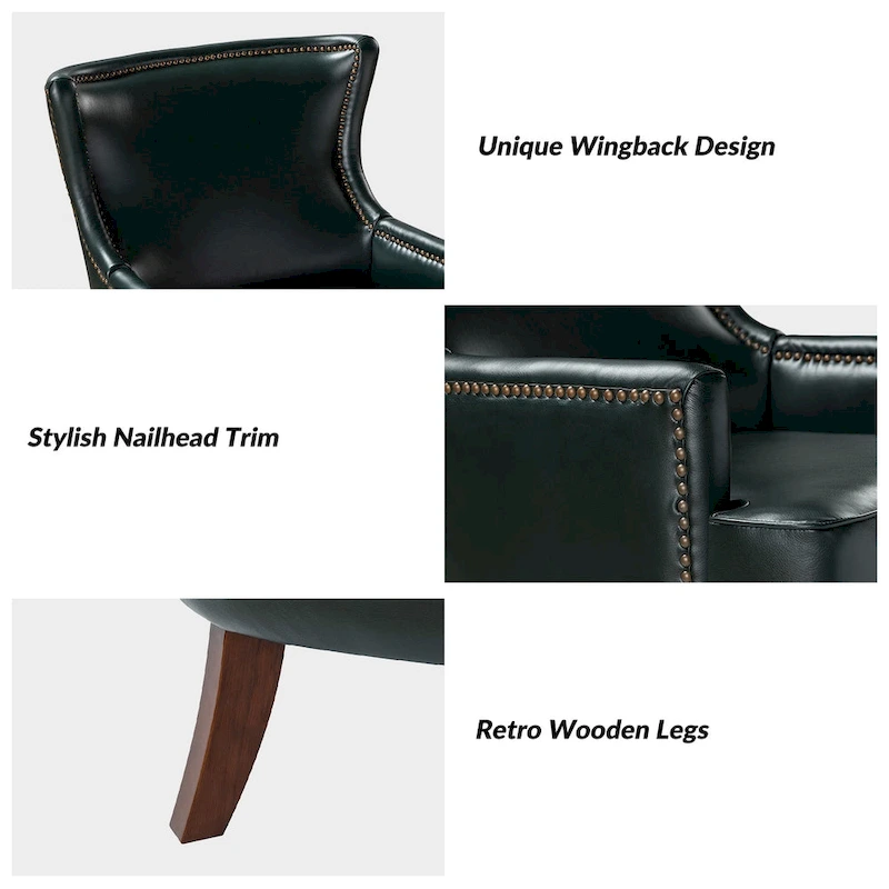 Angeles Mid-century Modern Ergonomic Vegan Leather Armchair with Wingback by HULALA HOME