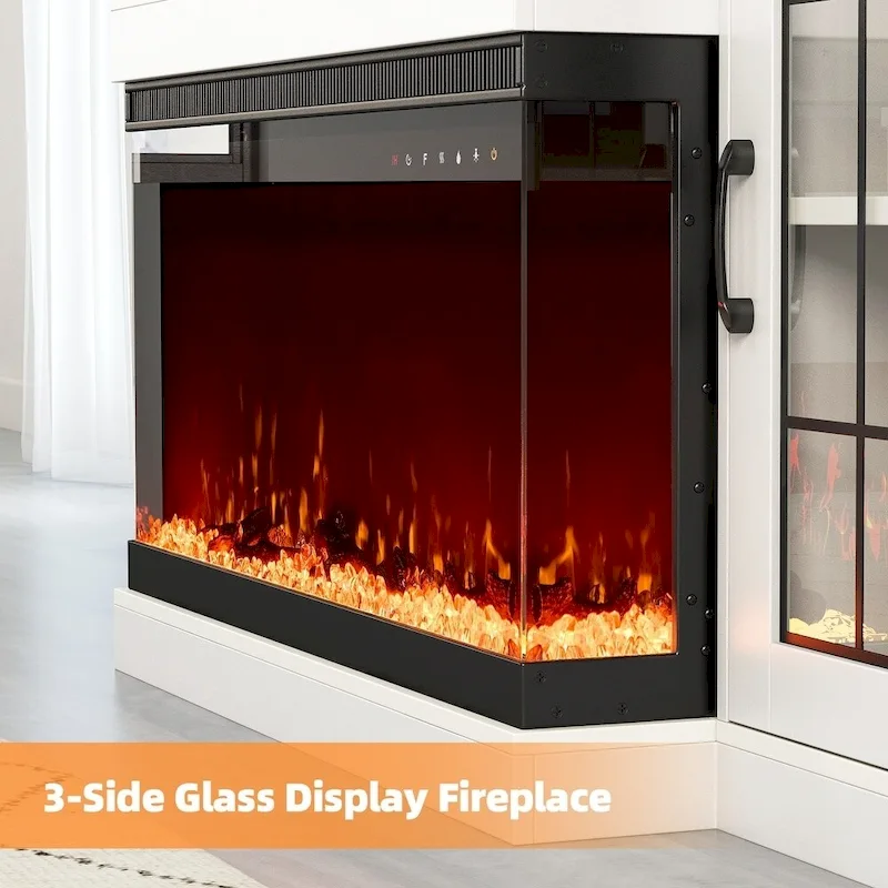 Entertainment Center with Adjustable Glass Shelves and Built-in Electric Fireplace - 70
