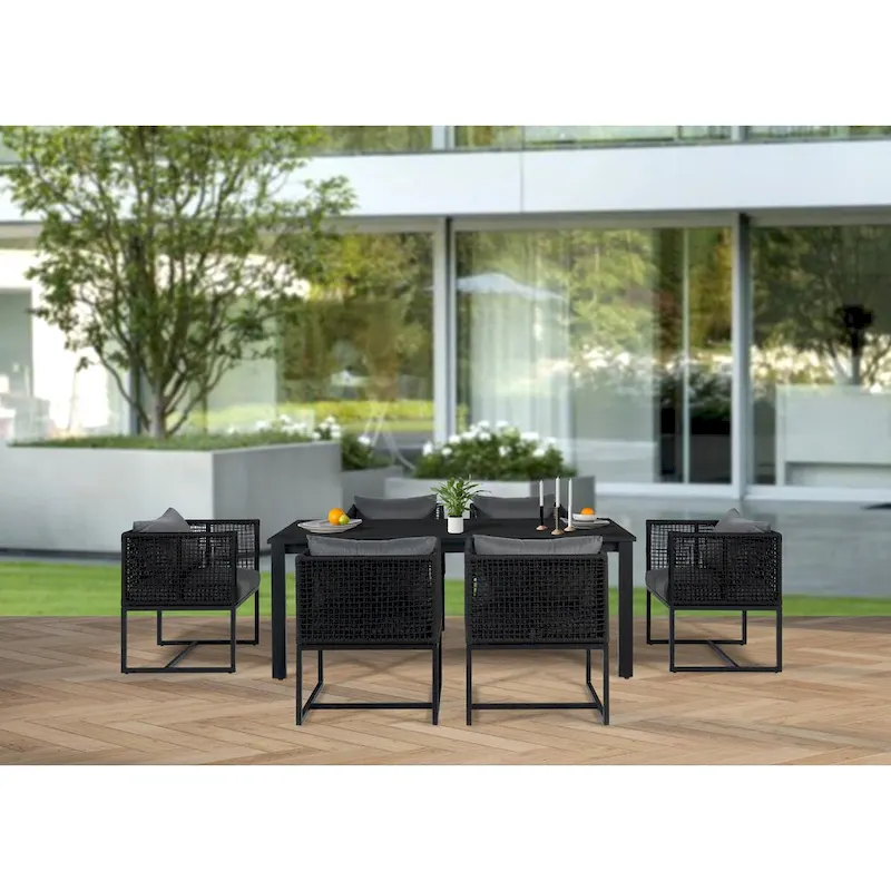 Sardinia Outdoor Aluminum Dining Table and 6 Chairs Set - Black