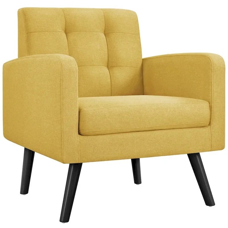 Yaheetech Mid Century Modern Fabric Arm Chair Tufted Accent Chair with Rubber Wooden Leg