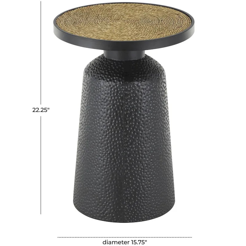 Metal Handmade Side End Accent Table with Rope Tabletop - Black