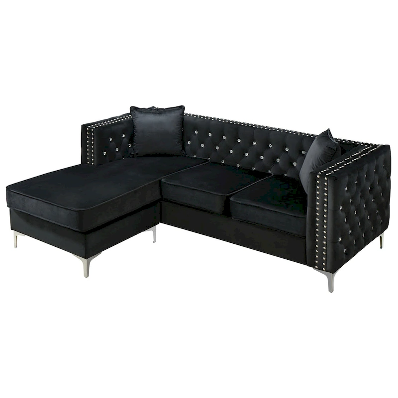 Paige Velvet Tufted Sofa with Chaise