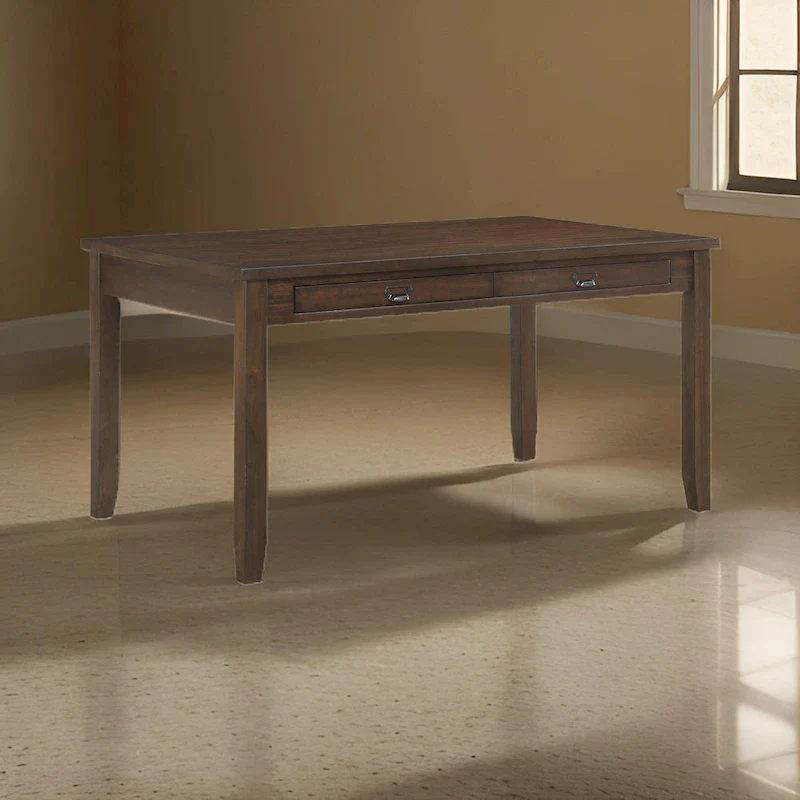 Humpty 60 Inch Dining Table, Rectangular Top, 2 Drawers, Cherry Brown Wood