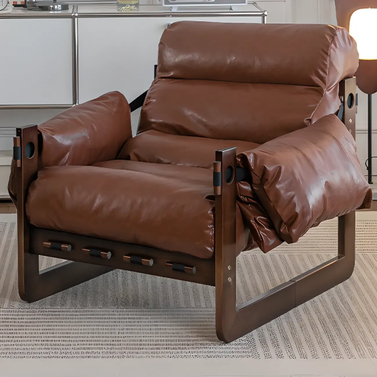 Modern Cat-Resistant Leather High Back Arm Accent Chair