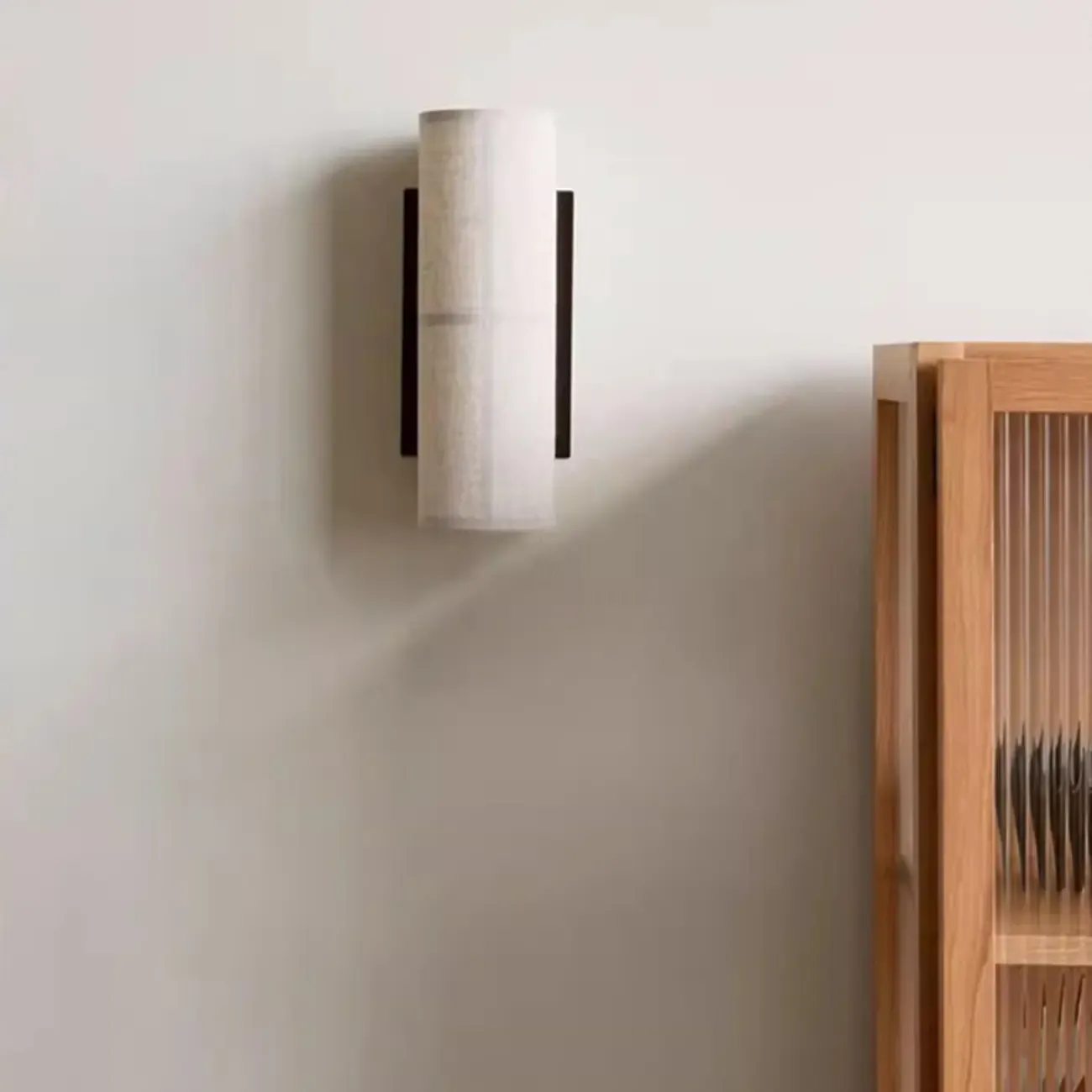 Modern Linen Beige Cylinder Wall Sconce with Switch