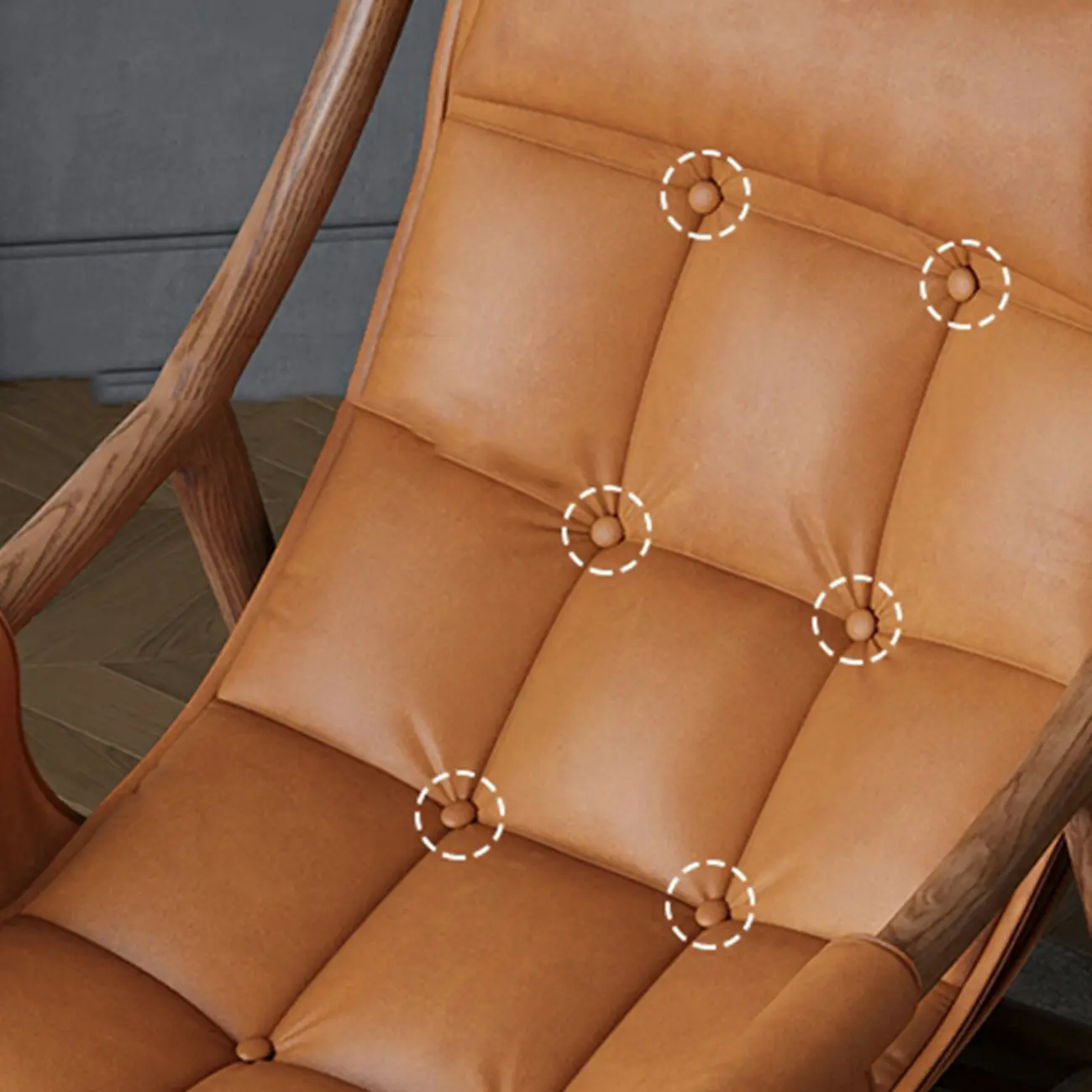 Modern Wood Nappa Upholstered Rocking Chair with Footstool