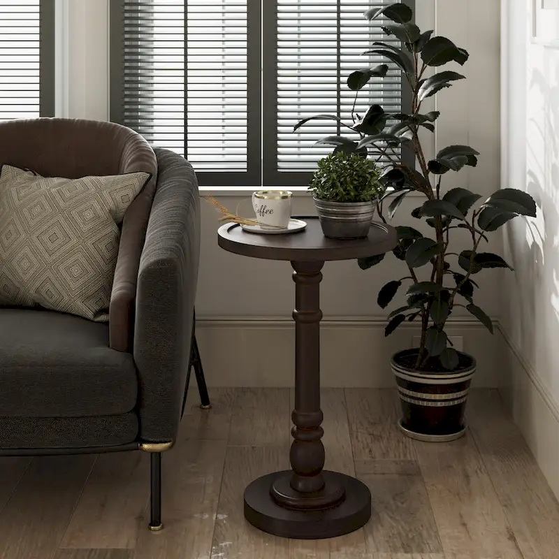 COZAYH Pedestal Small Drinking Table, Farmhouse Tray Top End Table, Distressed Finish, Traditional