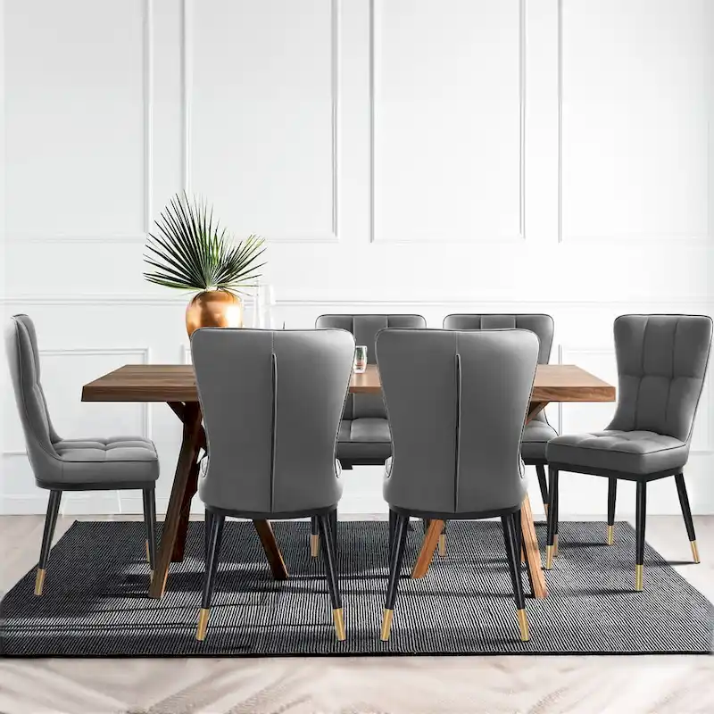 Faux Leather Upholstered Dining Chairs Set of 4 with Checked Pattern