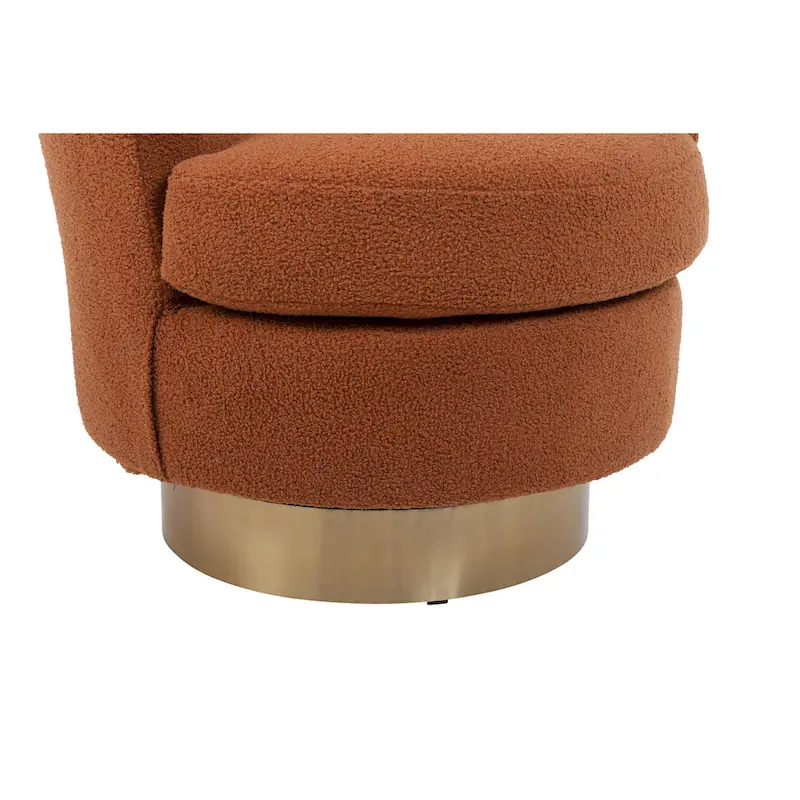 Brown Modern 29.6 Upholstered Swivel Barrel Chair with Gold Stainless Steel Base