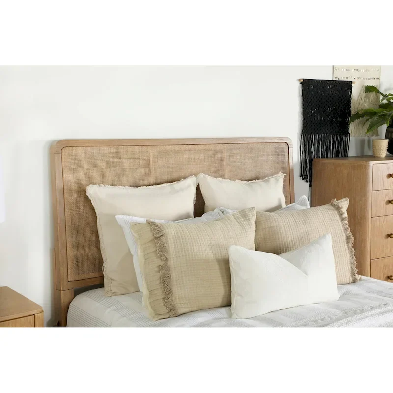 Stevie Sand Wash and Natural Cane Upholstered Panel Bed