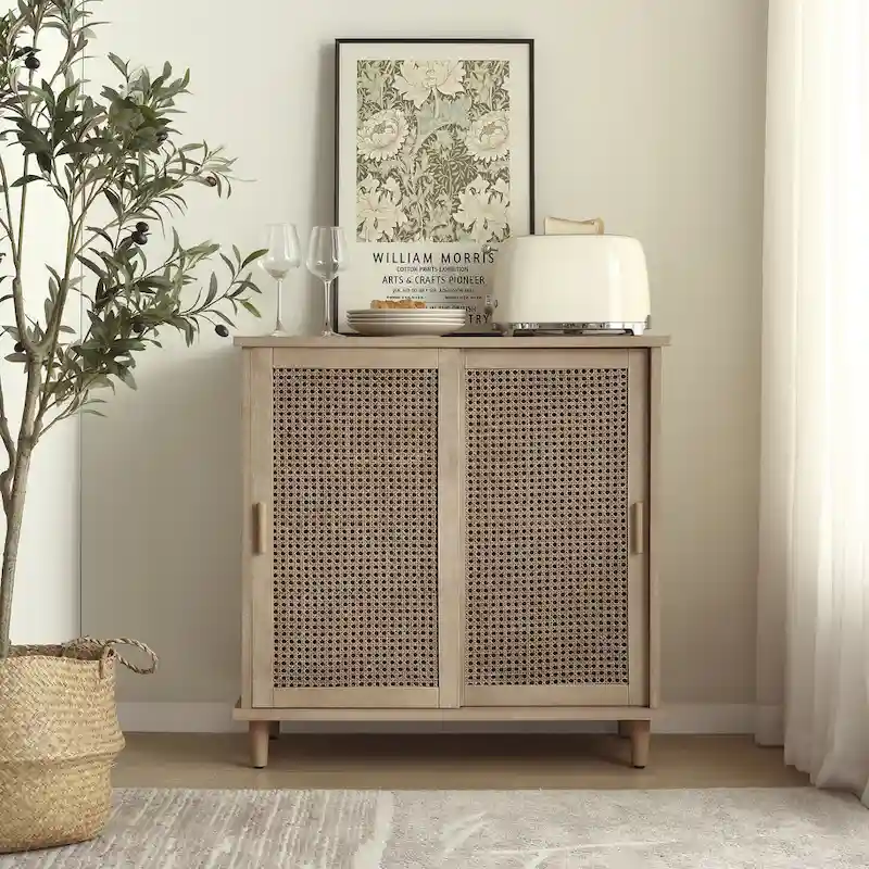 Art Leon Woven Rattan Wicker Accent Cabinet