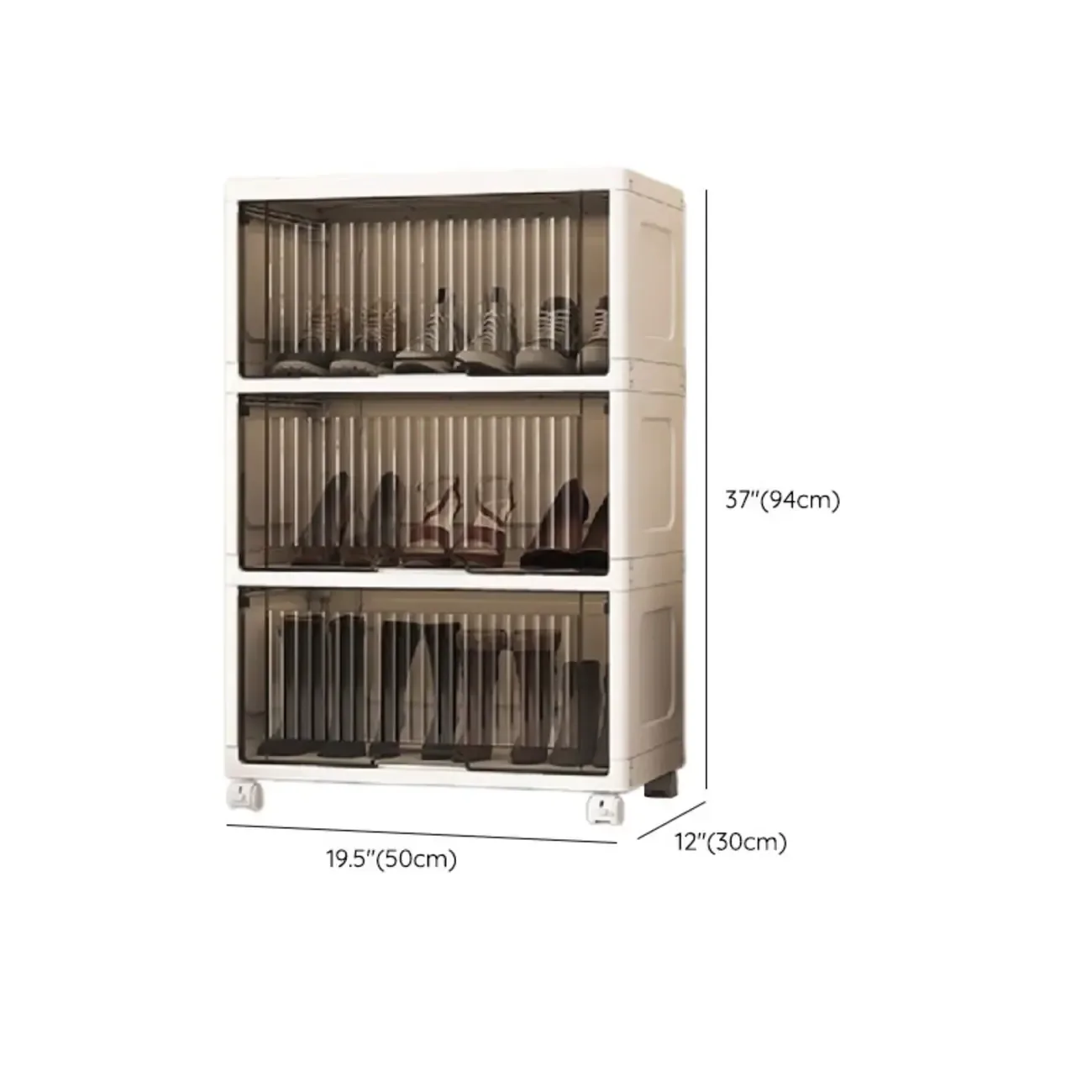 Hallway White Plastic Drop-Front Shoe Cabinet with Casters