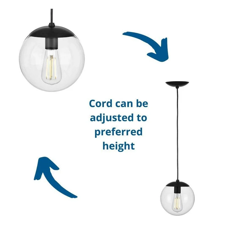 Atwell Collection 1-Light Clear Glass Matte Black Small Pendant - 8 in x 8 in x 8.75 in