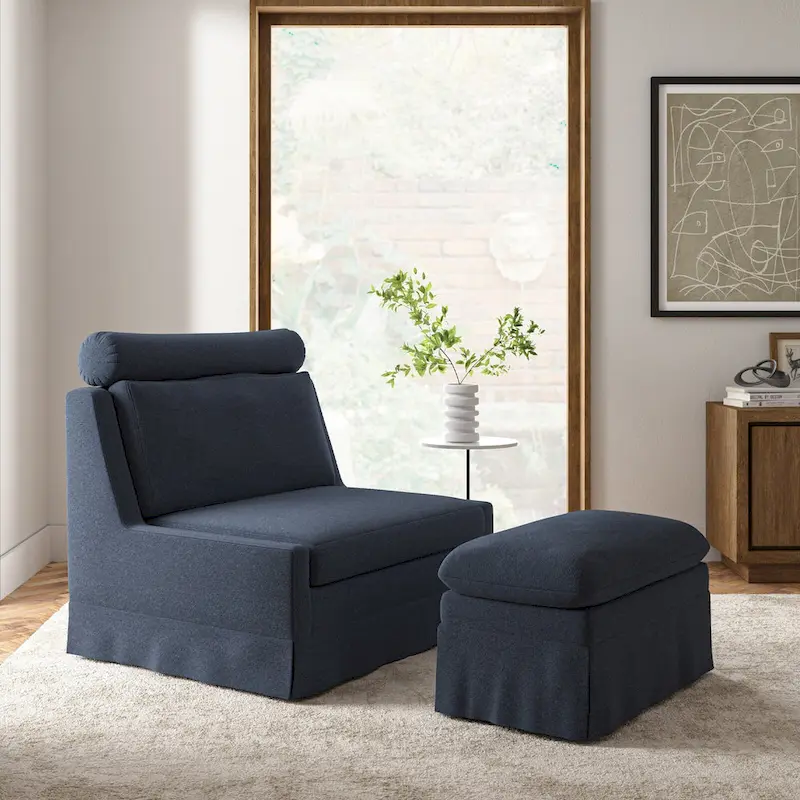 Anne 45 W Modern Slipcovered Chair with Ottoman by HULALA HOME