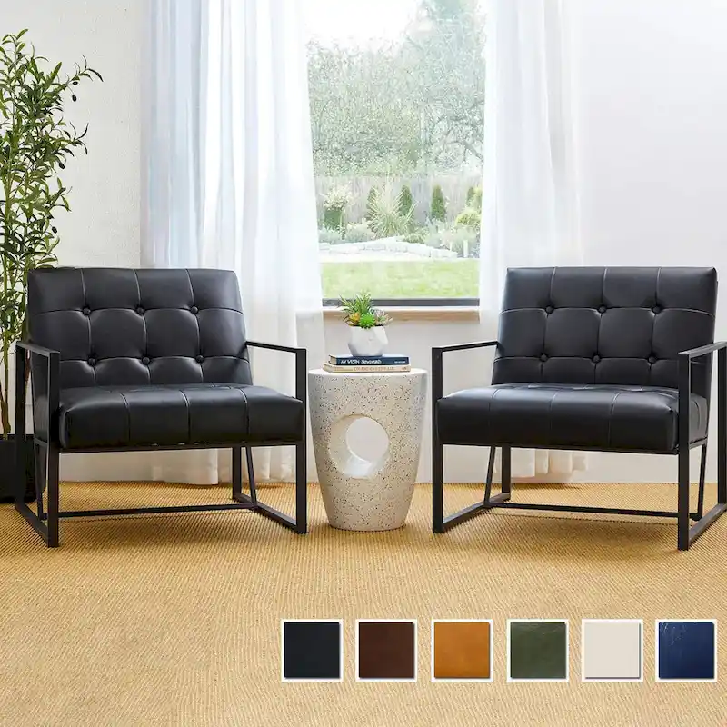 Glitzhome 29.50W Mid-Century PU Leather Tufted Accent Chair - 29.5W x 30.5H x 29.25D