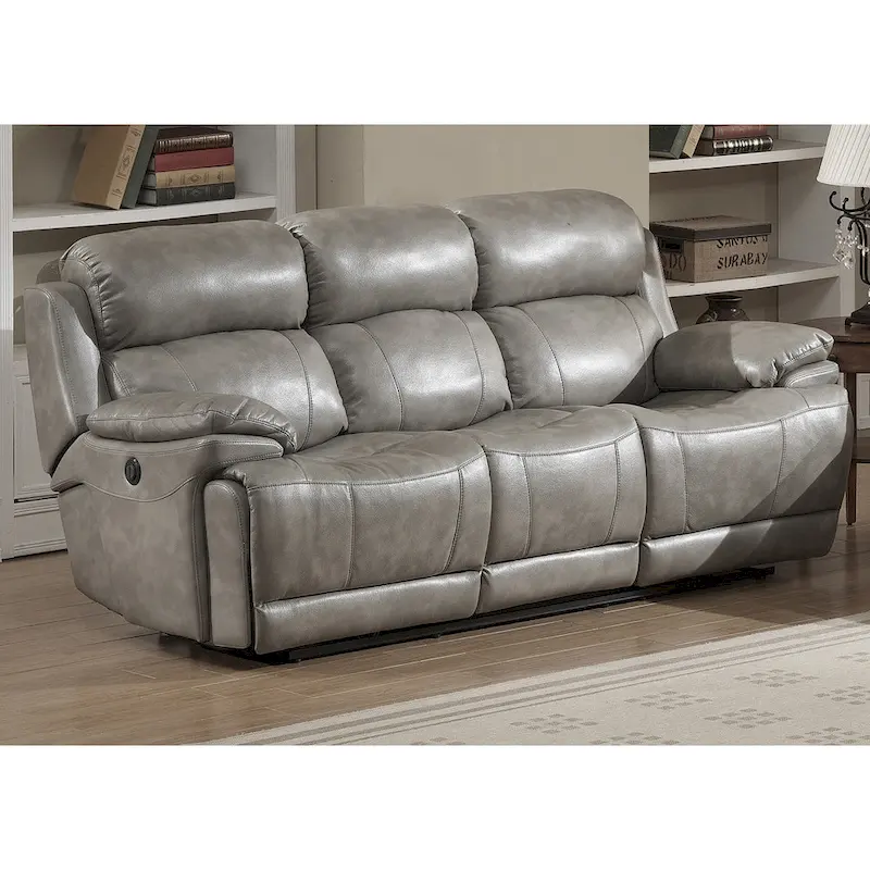Grey Italian Leather Contemporary Power Reclining Sofa