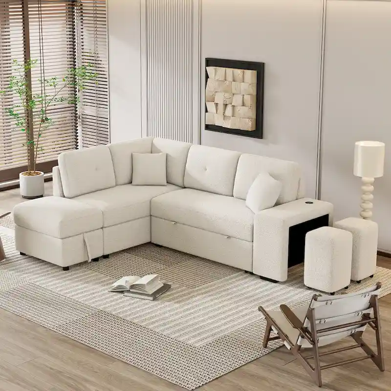 87.7 Convertible Sectional Pull Out Sofa Bed