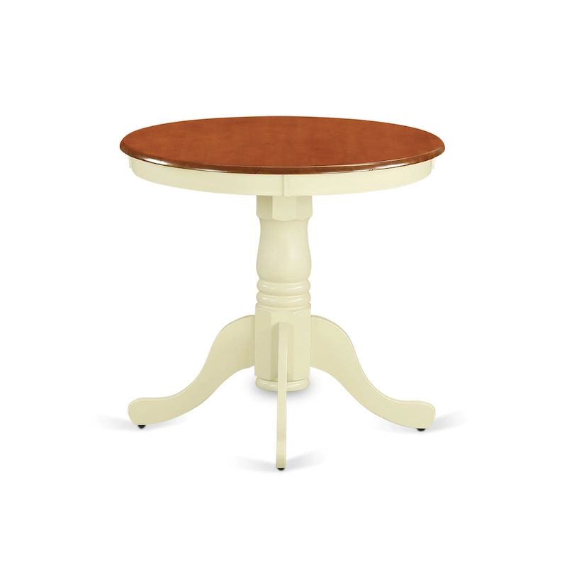 East West Furniture Eden Dining Table - a Round Wooden Table Top with Pedestal Base, Buttermilk & Cherry