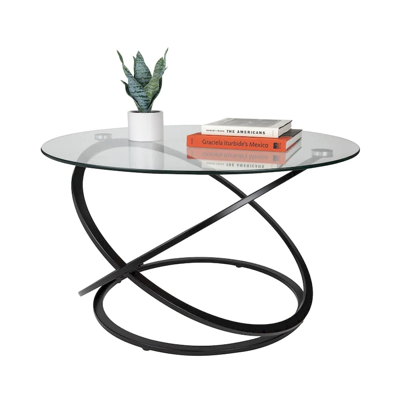 Galaxy Cross Base Tempered Glass Round Coffee Table
