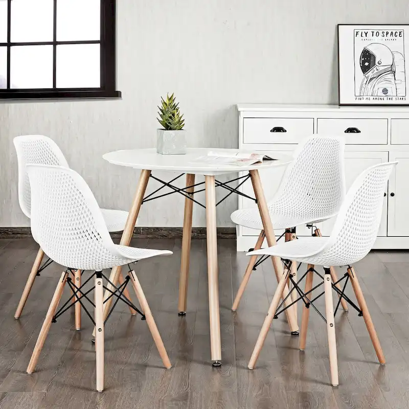 4 Pcs Modern Plastic Hollow Chair Set with Wood Leg - 22 x 18 x 32.5 (L x W x H)