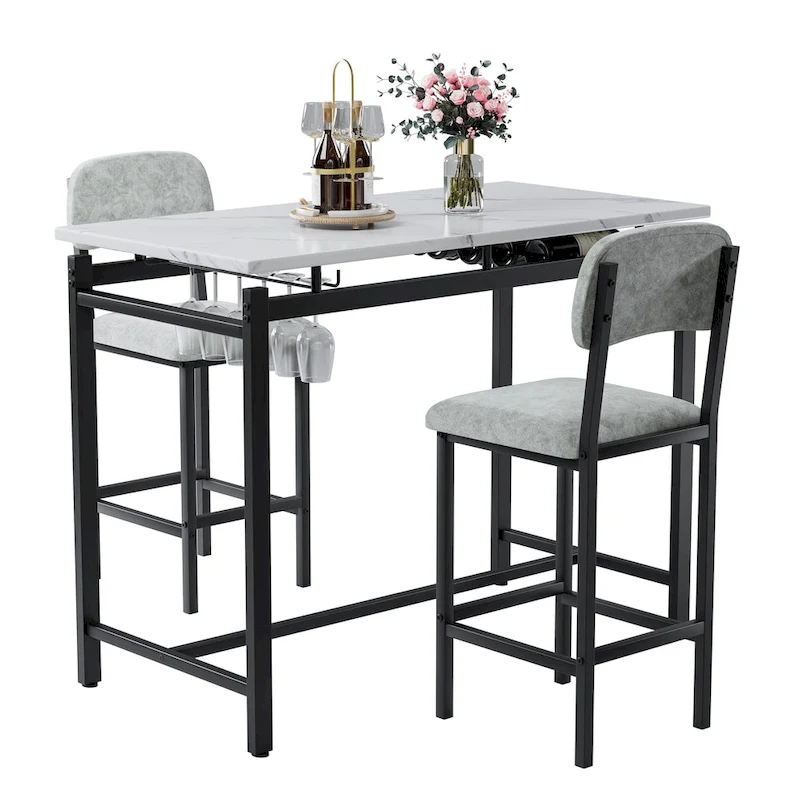 Modern Style 3-Piece Dining Set with Rectangular Table and 2 Upholstered Dining Chairs