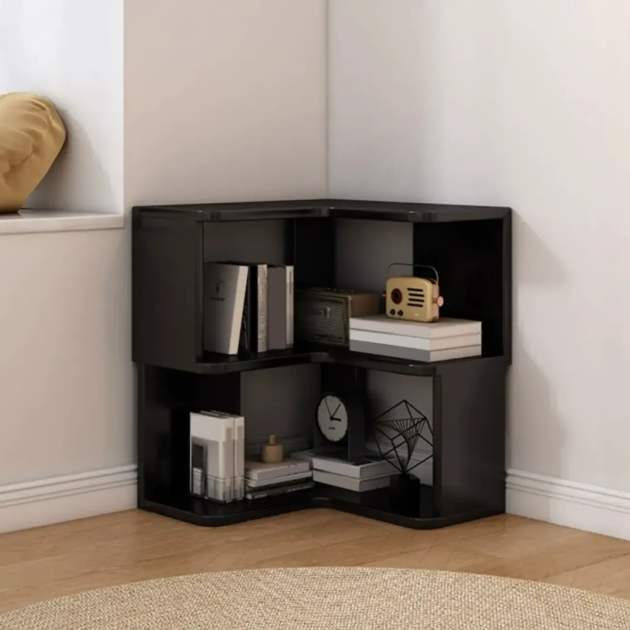 Elegant Woodern L-shaped Ladder Display Corner Bookcase