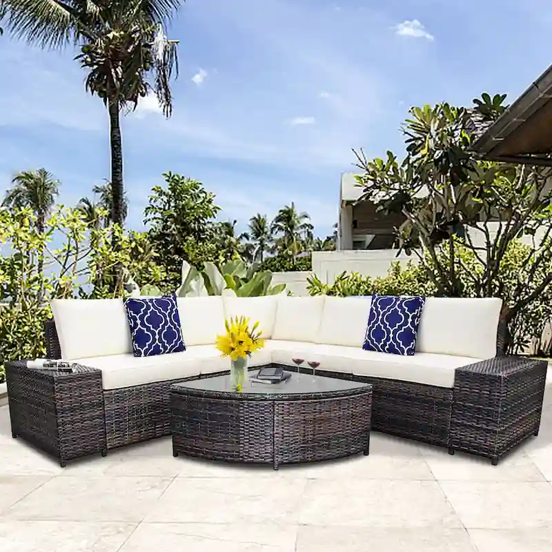 Gymax 6PCS Wicker Furniture Sectional Sofa Set w/ Cushions Off White - See details