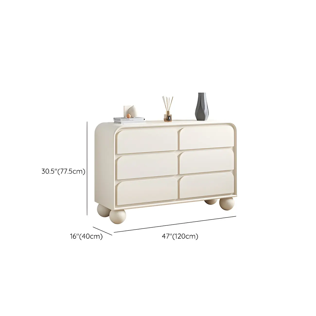 Glam White Oval Wooden Double Dresser with Soft Close Drawers