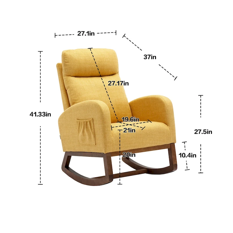 Modern Glider Chair, Recliner Armchair with Wood Legs and Side Pocket, Nursery Rocking Accent Chair with High Back