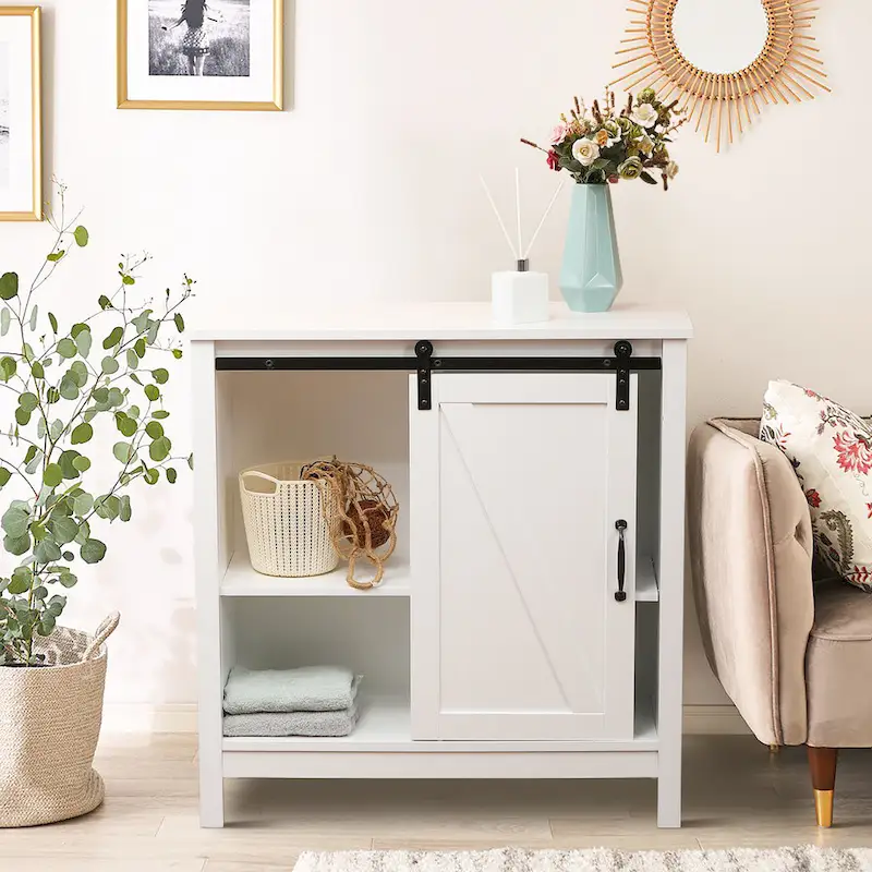 Farmhouse White MDF Wood Bathroom Storage Cabinet