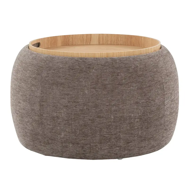 Carson Carrington Astrid Pouf with Natural Wood Tray Top