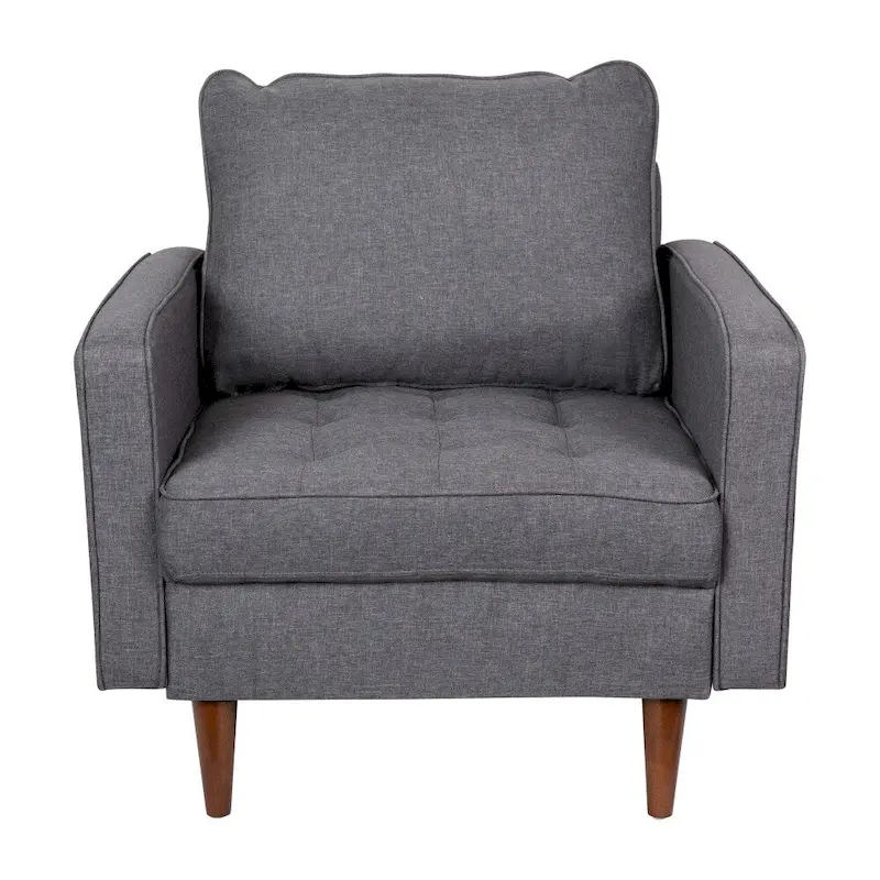 Compact Upholstered Tufted Chair with Wooden Legs