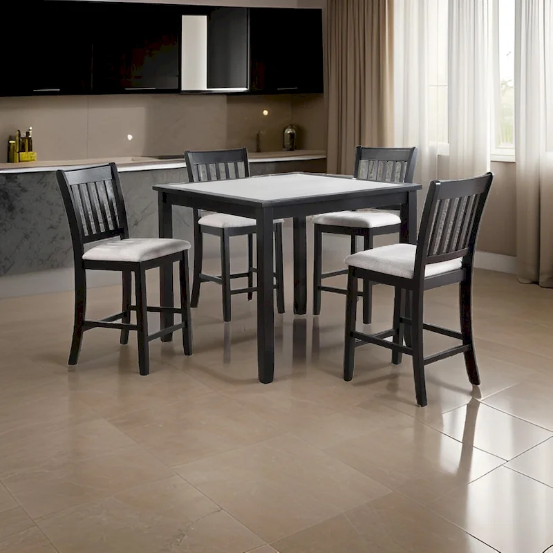5 Piece Counter Height Dining Table and Chairs Set, Black, White