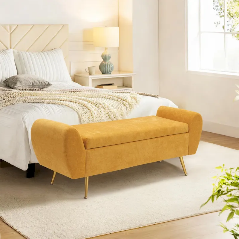 Upholstered 56 W Flip Top Storage Bench with arms