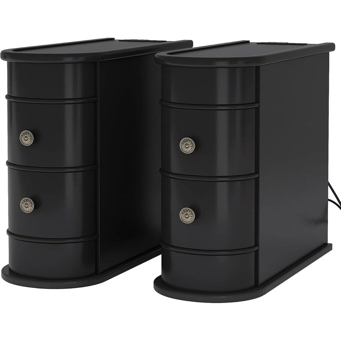 Solid Wood Chairside End Table, Two-Drawer Narrow Side Table Slim