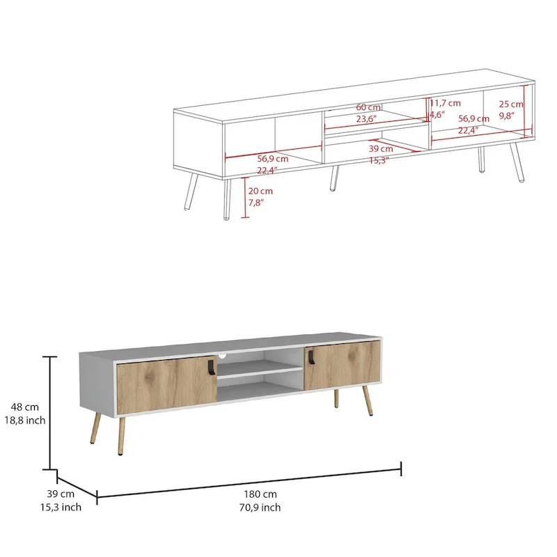 Huna TV stand Dual-Tone With Two Cabinets and Shelves