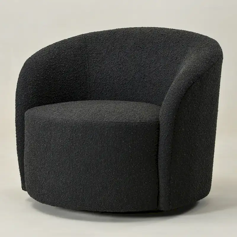 KINWELL 34 W Upholstered Boucle Swivel Barrel Accent Chair