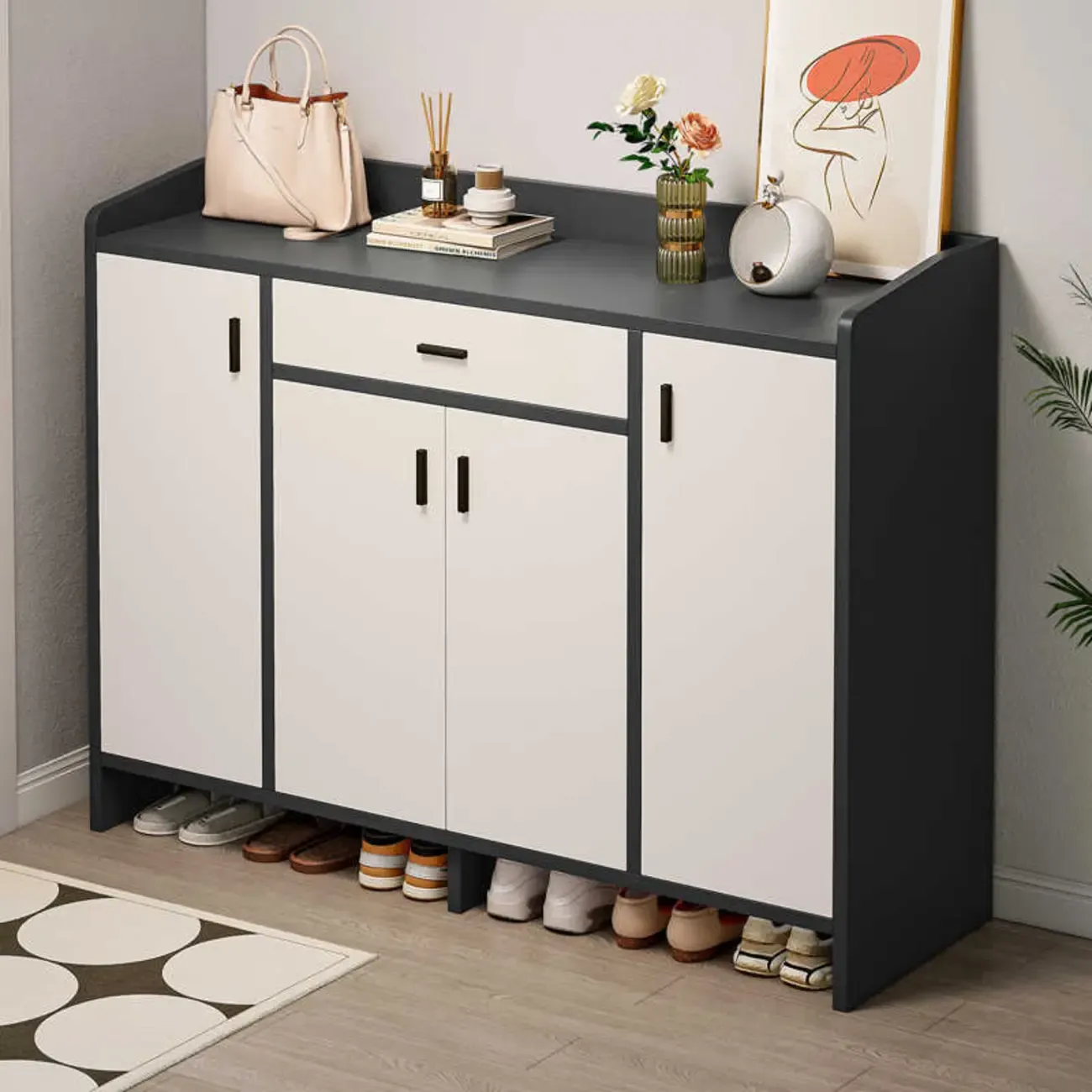 Large Wood Shoe Storage Grey for Entryway
