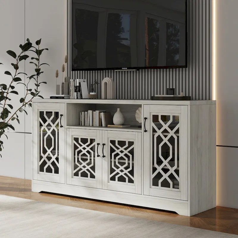 TV Stand for 65+ Inch TV, Rustic Media Console with Storage Shelves, Wood Television Stand for Living Room