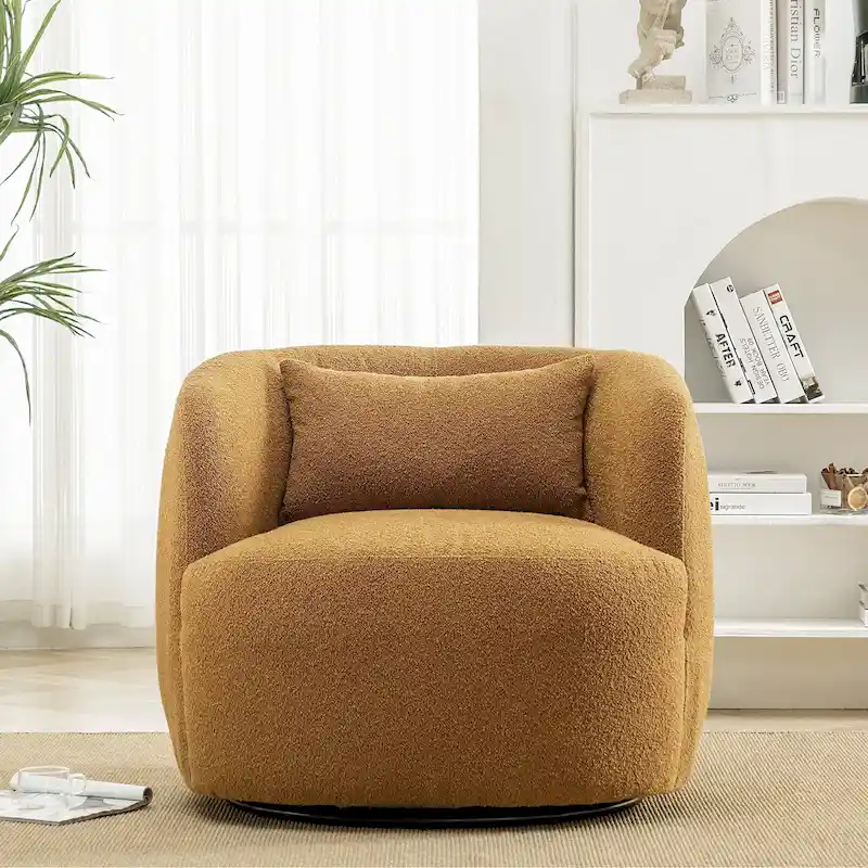 KINWELL 34 Poly Blend Boucle Fabric Upholstered Swivel Armchair