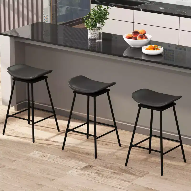 Costway Swivel Barstools Set of 2/4 Faux Leather Upholstered Backless Bar Height Chairs Black/Brown