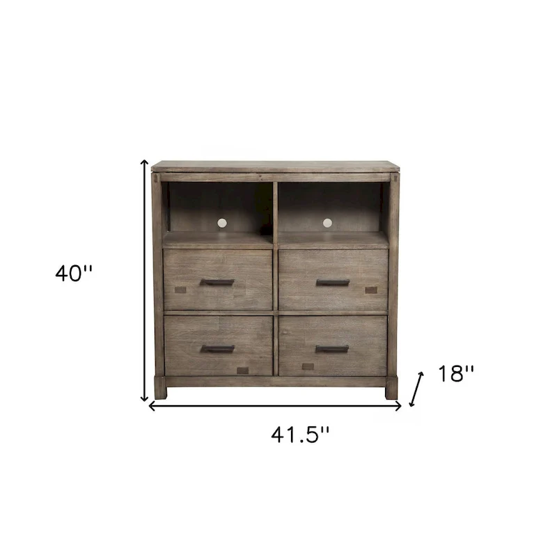 42-Inch Brown Solid Wood Open-Shelf TV Stand — 40 x 41.5 x 18