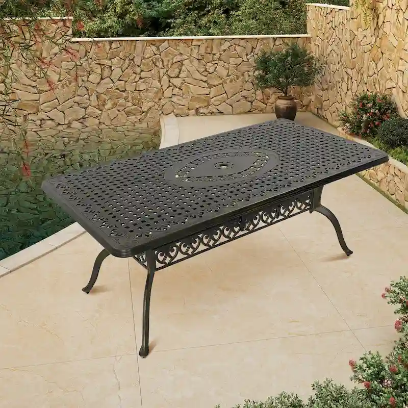 71 Elegant Hollowed Out Cast Aluminum Rectangular Table-Antique Bronze