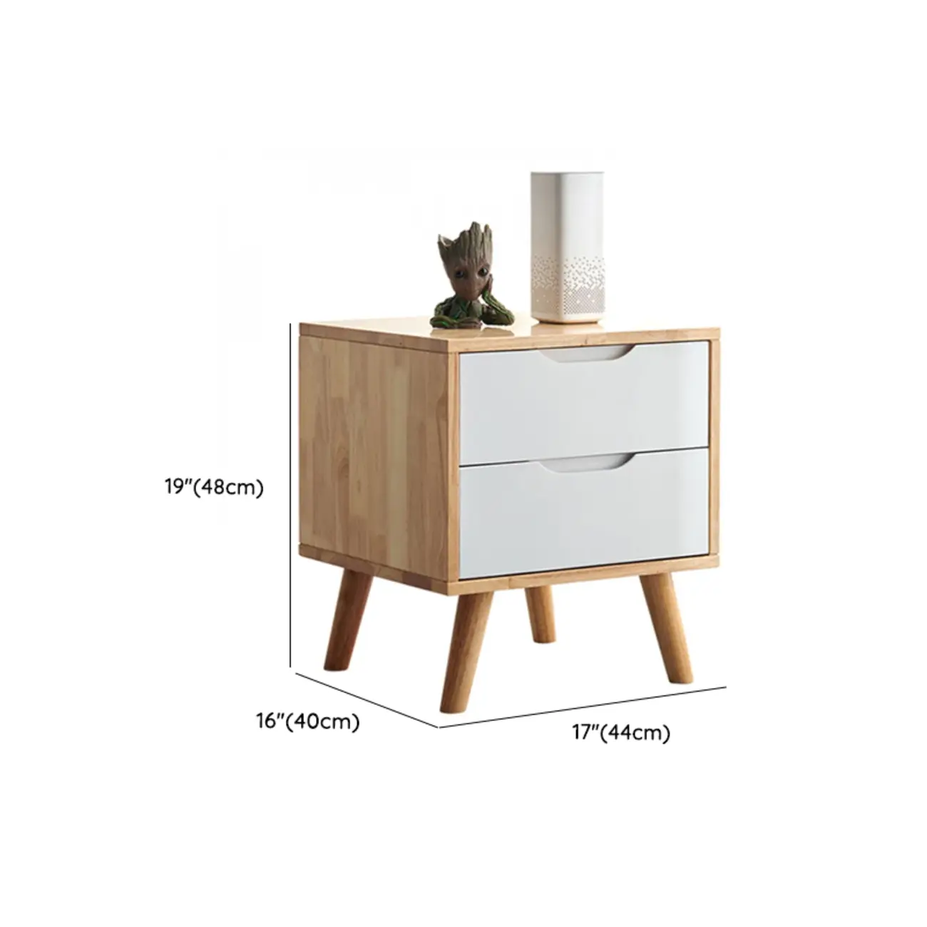 Scandinavian Rubberwood Nightstand with Drawers