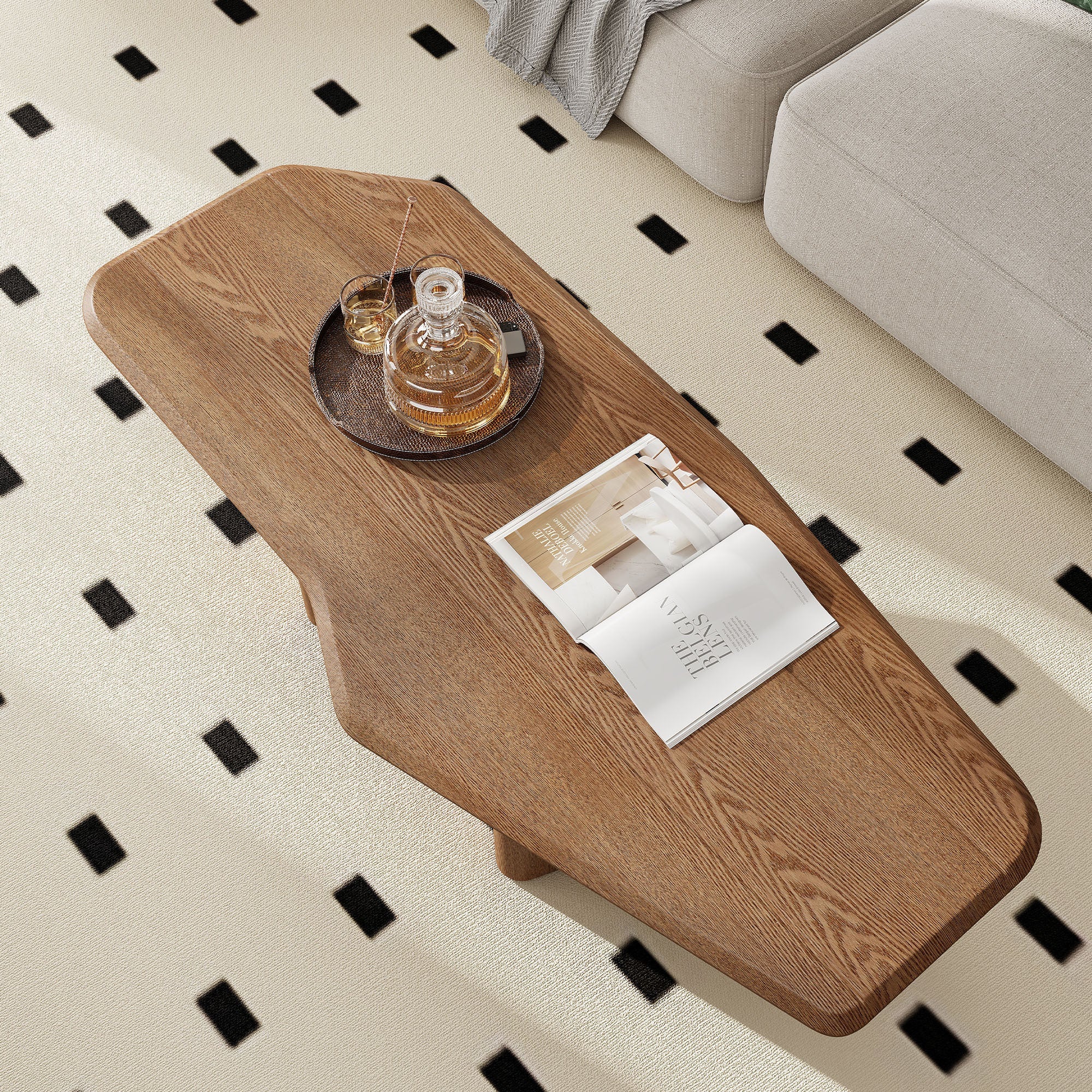 Modern Shape Rustic Ash Wood Veneer Coffee Table