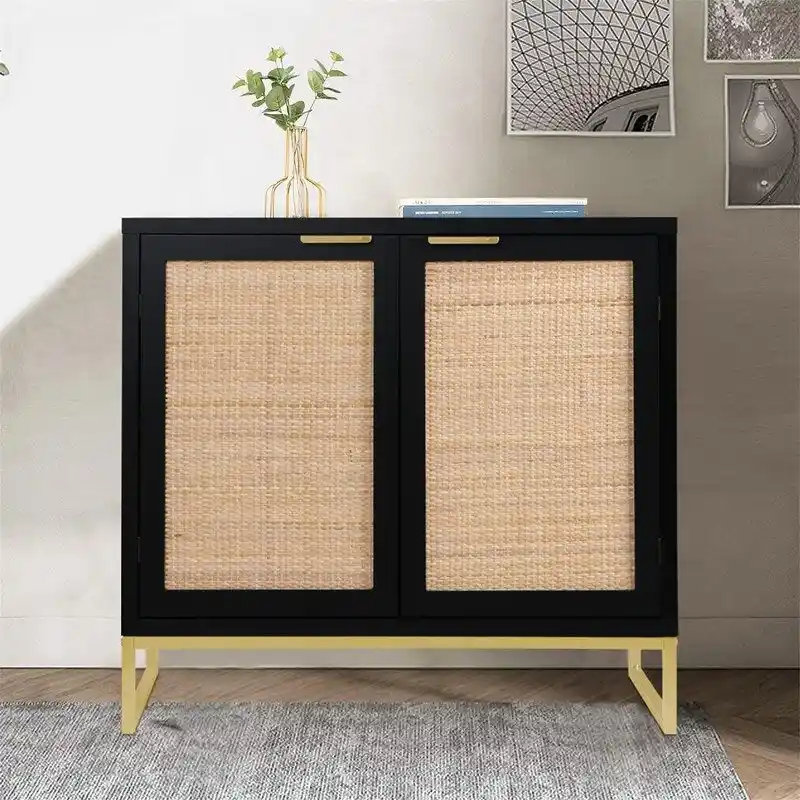 Rattan Sideboard Buffet Kitchen Storage Cabinet - 13.8D x 31.5W x 29.4H