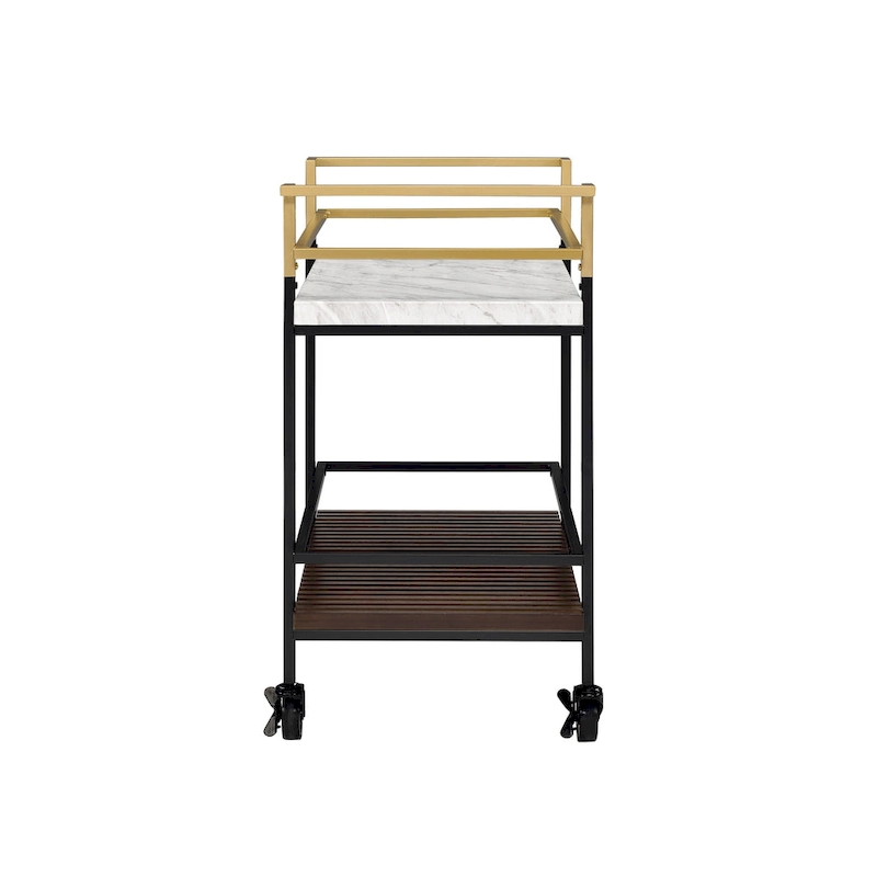Bouvet Modern White Faux Marble and Slatted 2-Shelf Serving Cart by Furniture of America