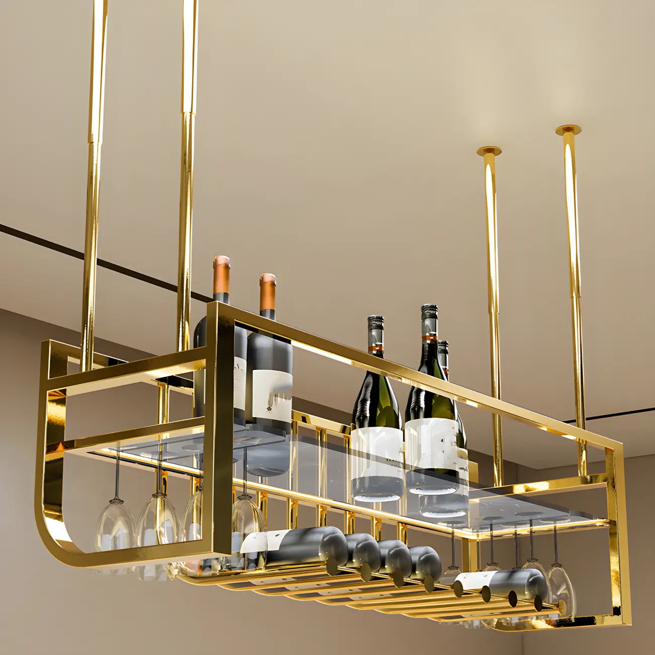 Wall-Mounted Metal Wine Rack Glam Gold Stylish