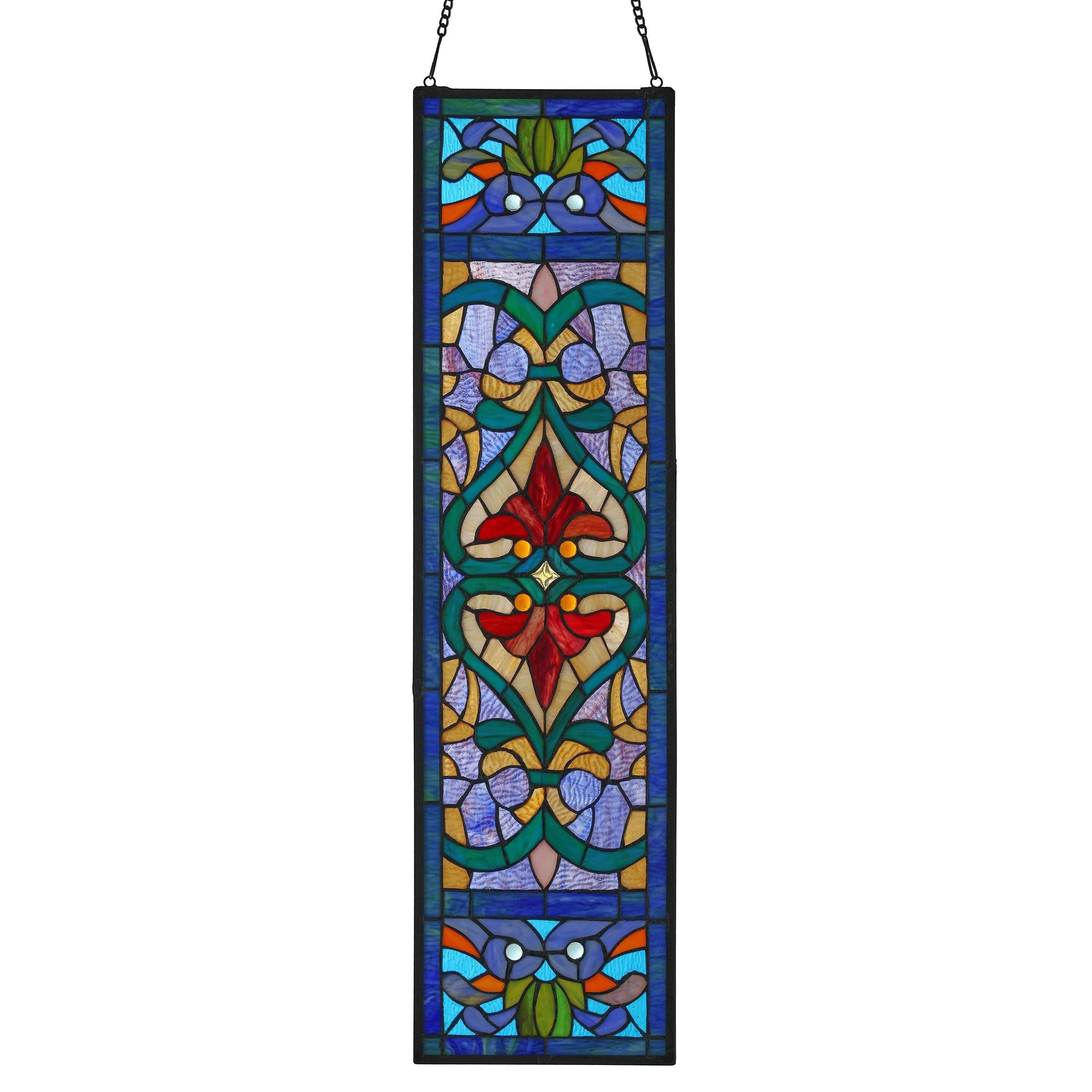 River of Goods Victorian Stained Glass Fleur De Lis Window Panel - 9.5L x 0.25W x 36H
