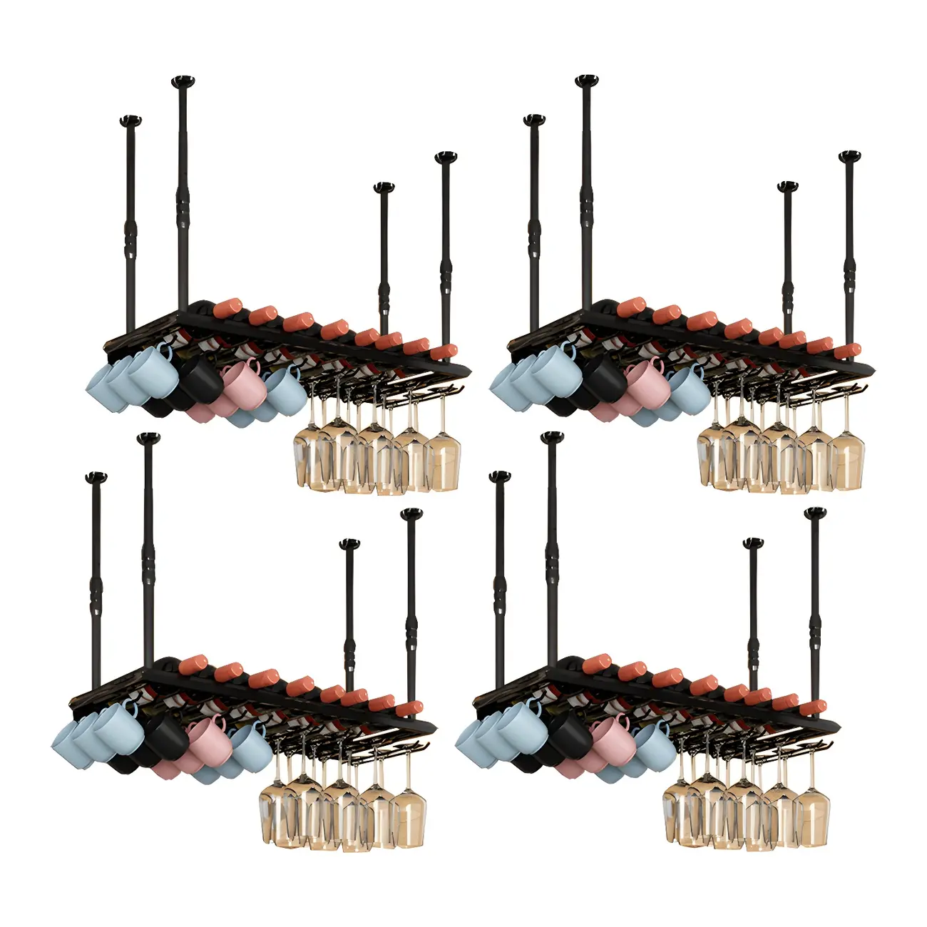 Industrial Metal Hanging Wine Rack with Glass Holder